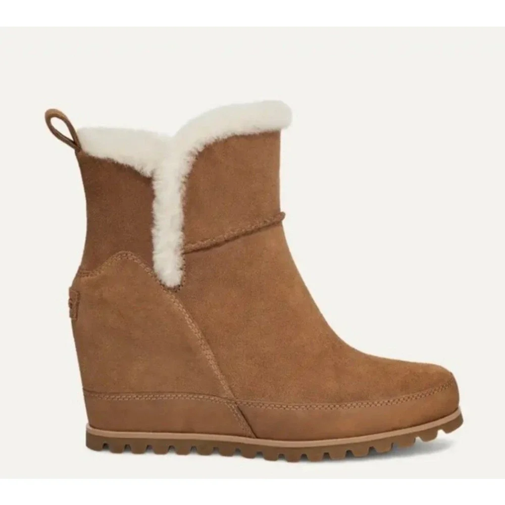 NEW Ugg Malvella tan wedge fur insulated Boots 6 FREE SHIPPING